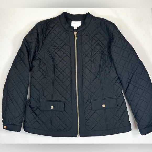 CHARTER CLUB Women's Black Quilted Point Collar Lined Bomber Jacket  Size Large - Picture 2 of 13